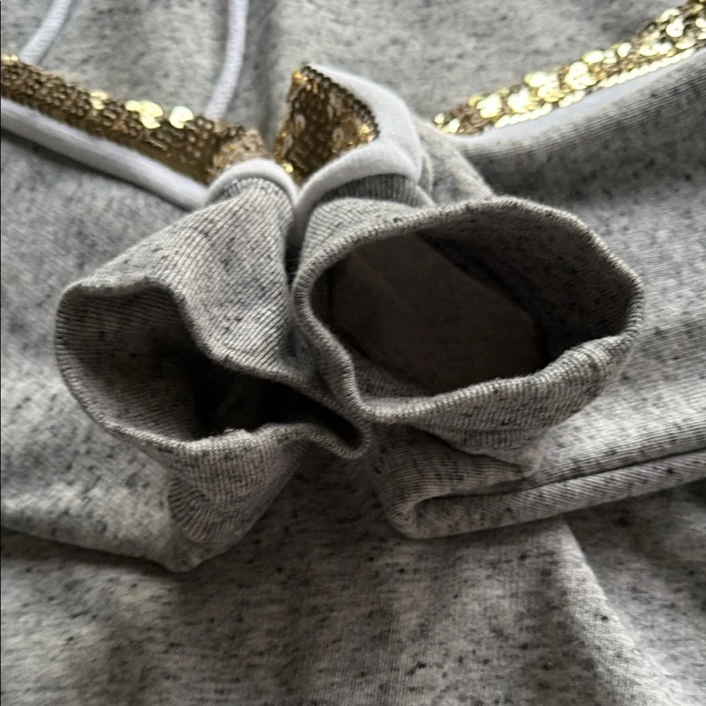 PINK Gold & Roses Sequin Heather Gray Hoodie with Gold Sequin Stripe - Picture 6 of 10